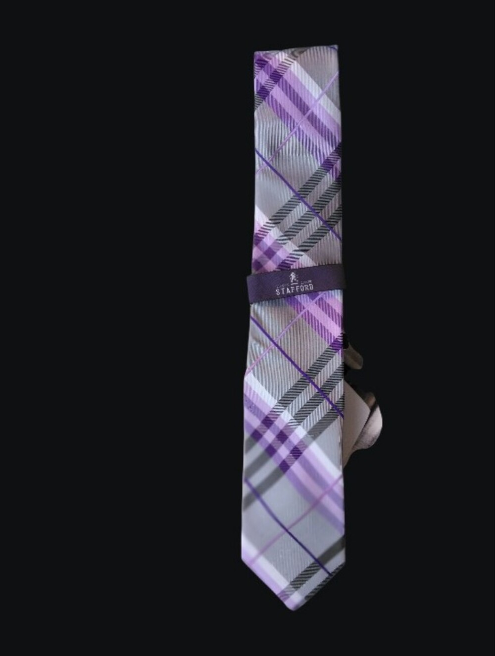 Stafford Plaid Silk Tie in Purple and Gray - Classic Men's Accessory Nwt